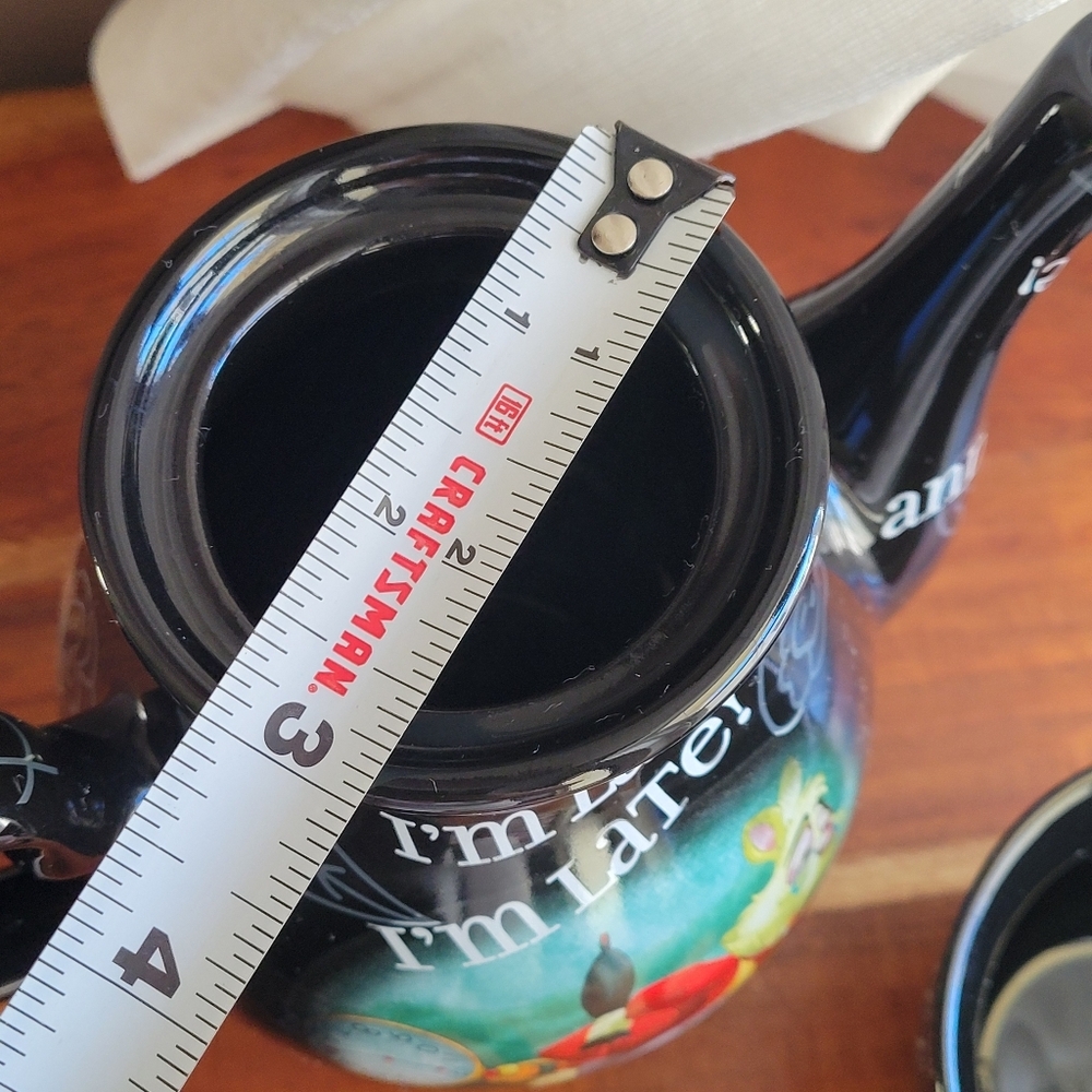 Disney Parks Alice in Wonderland Black Teapot "No Lid" Matching Teacups - Picture 6 of 14